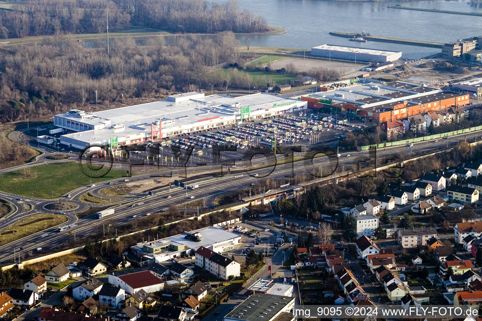 Aerial view of Maximilian Center in the district Maximiliansau in Wörth am Rhein in the state Rhineland-Palatinate, Germany