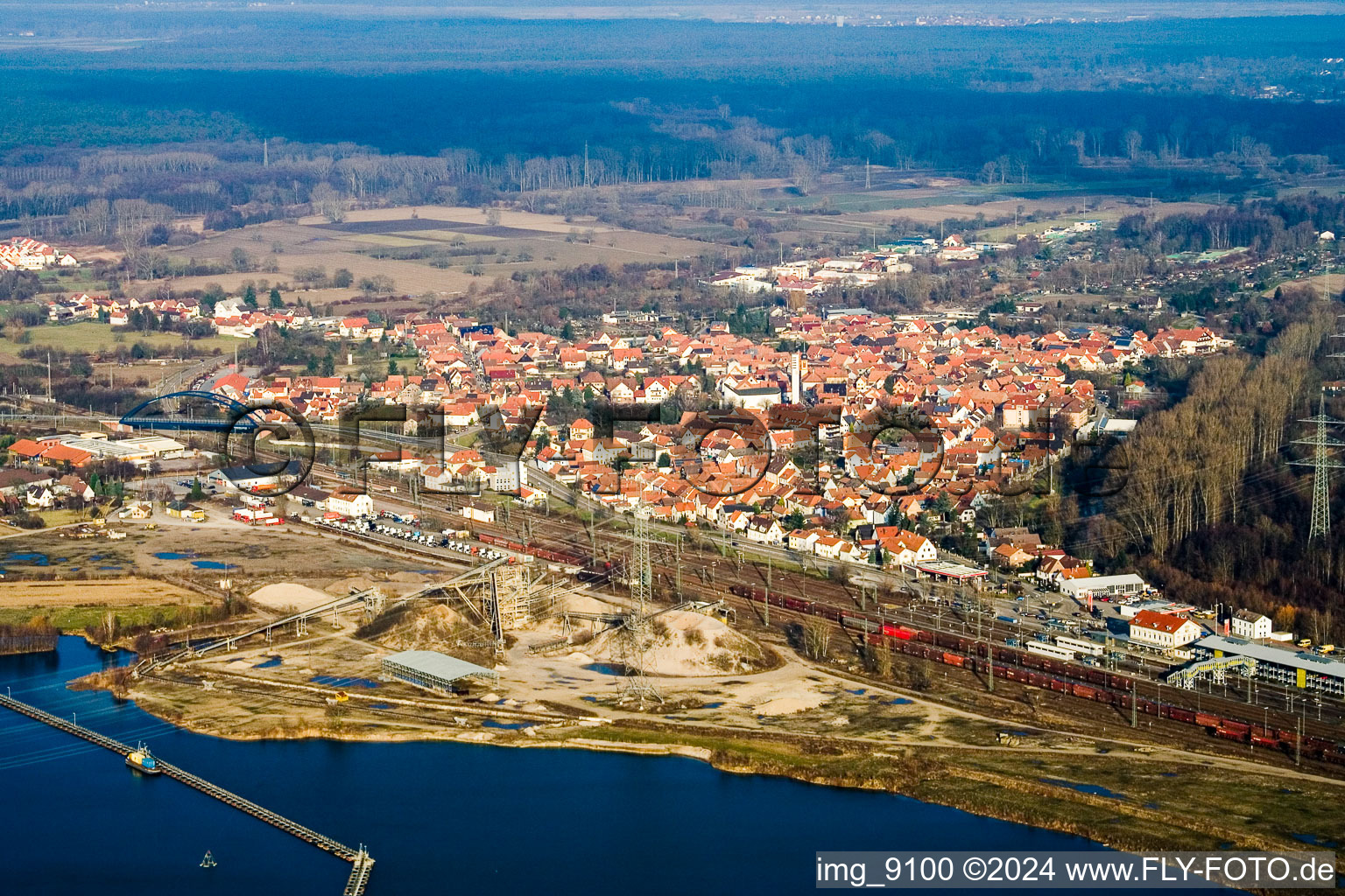 District Maximiliansau in Wörth am Rhein in the state Rhineland-Palatinate, Germany from a drone