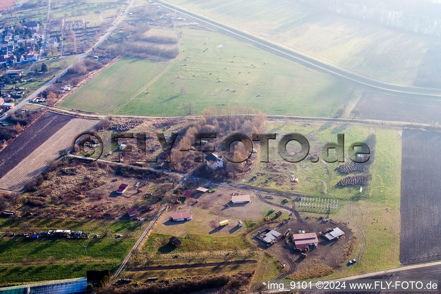 District Maximiliansau in Wörth am Rhein in the state Rhineland-Palatinate, Germany seen from a drone