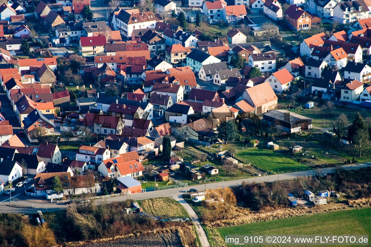 Oblique view of District Maximiliansau in Wörth am Rhein in the state Rhineland-Palatinate, Germany