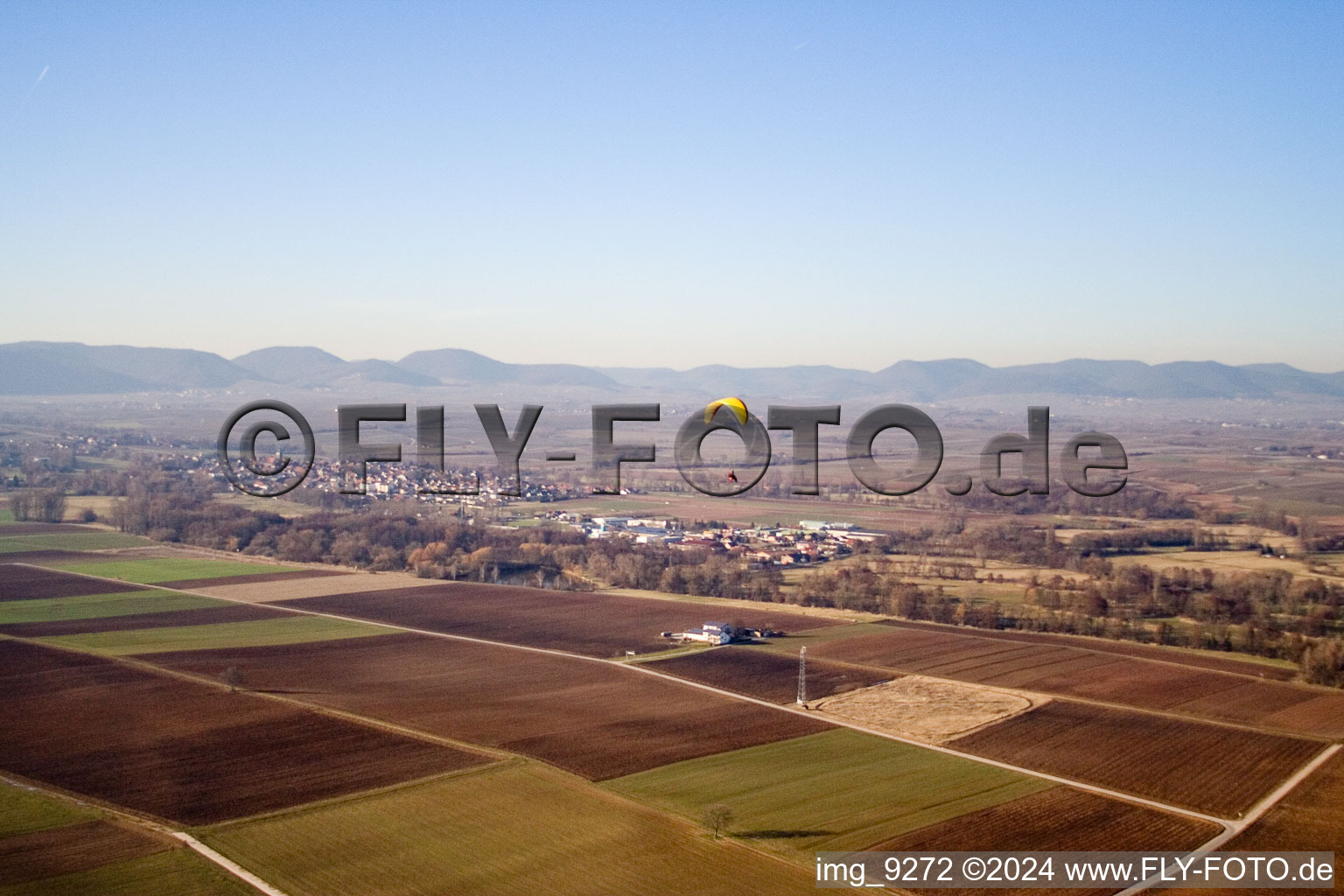 Billigheim-Ingenheim in the state Rhineland-Palatinate, Germany seen from a drone