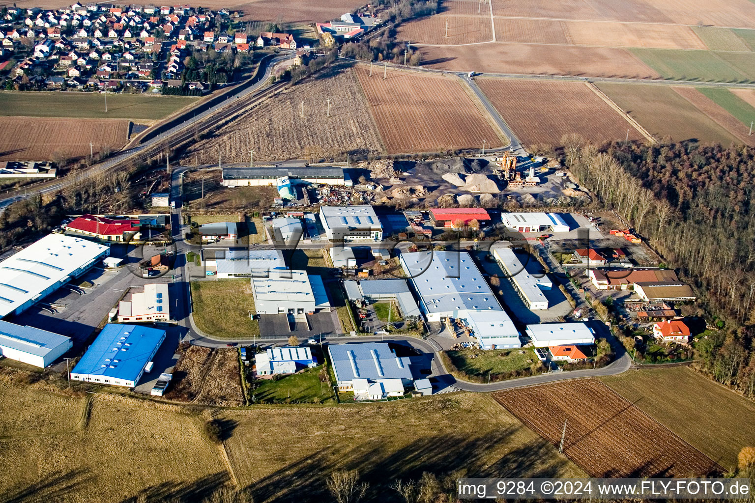 Commercial area in Rohrbach in the state Rhineland-Palatinate, Germany viewn from the air