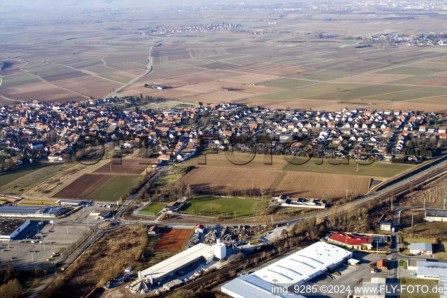 From the south, commercial area in Rohrbach in the state Rhineland-Palatinate, Germany