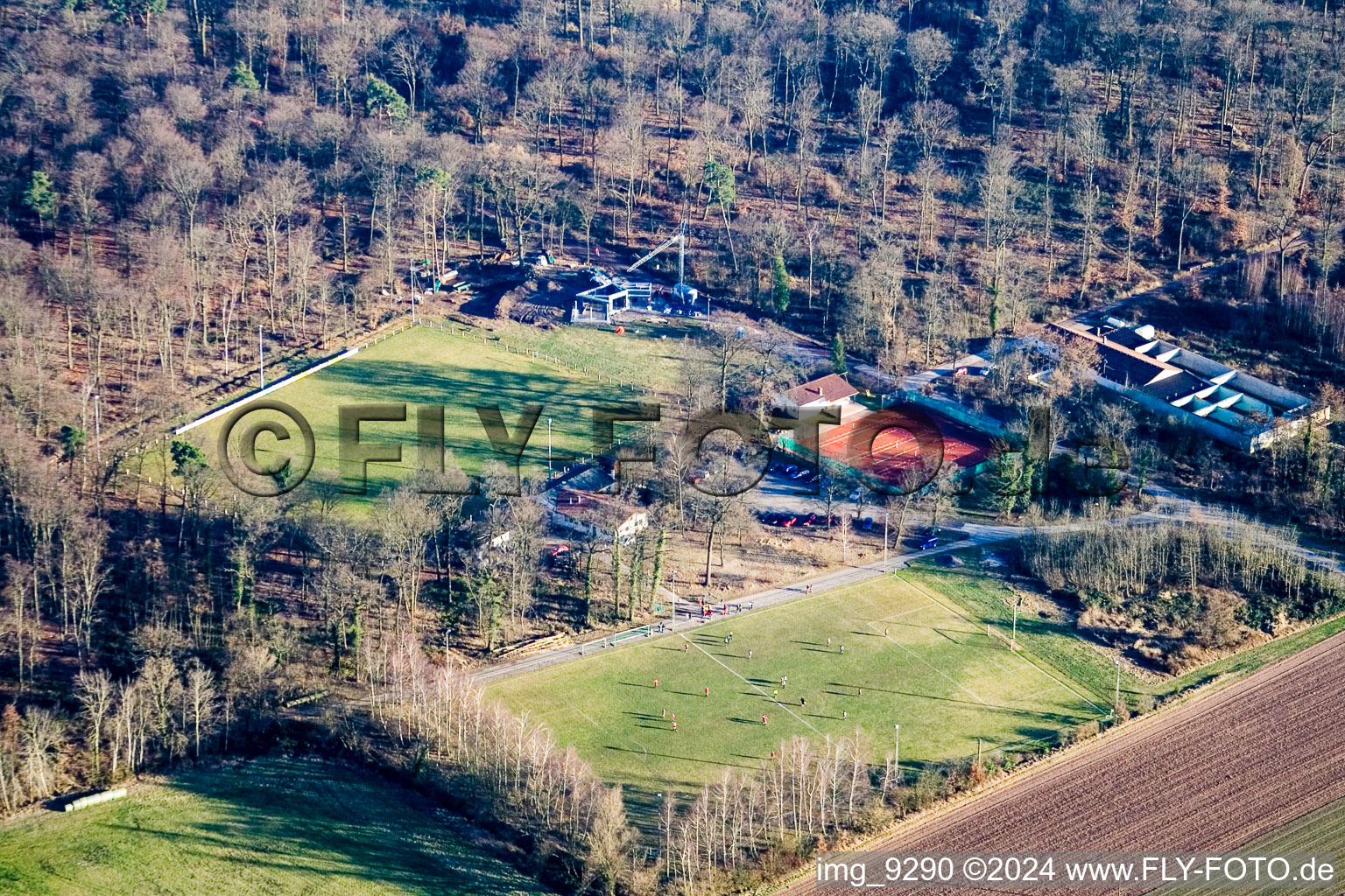 Sports fields in Steinweiler in the state Rhineland-Palatinate, Germany out of the air