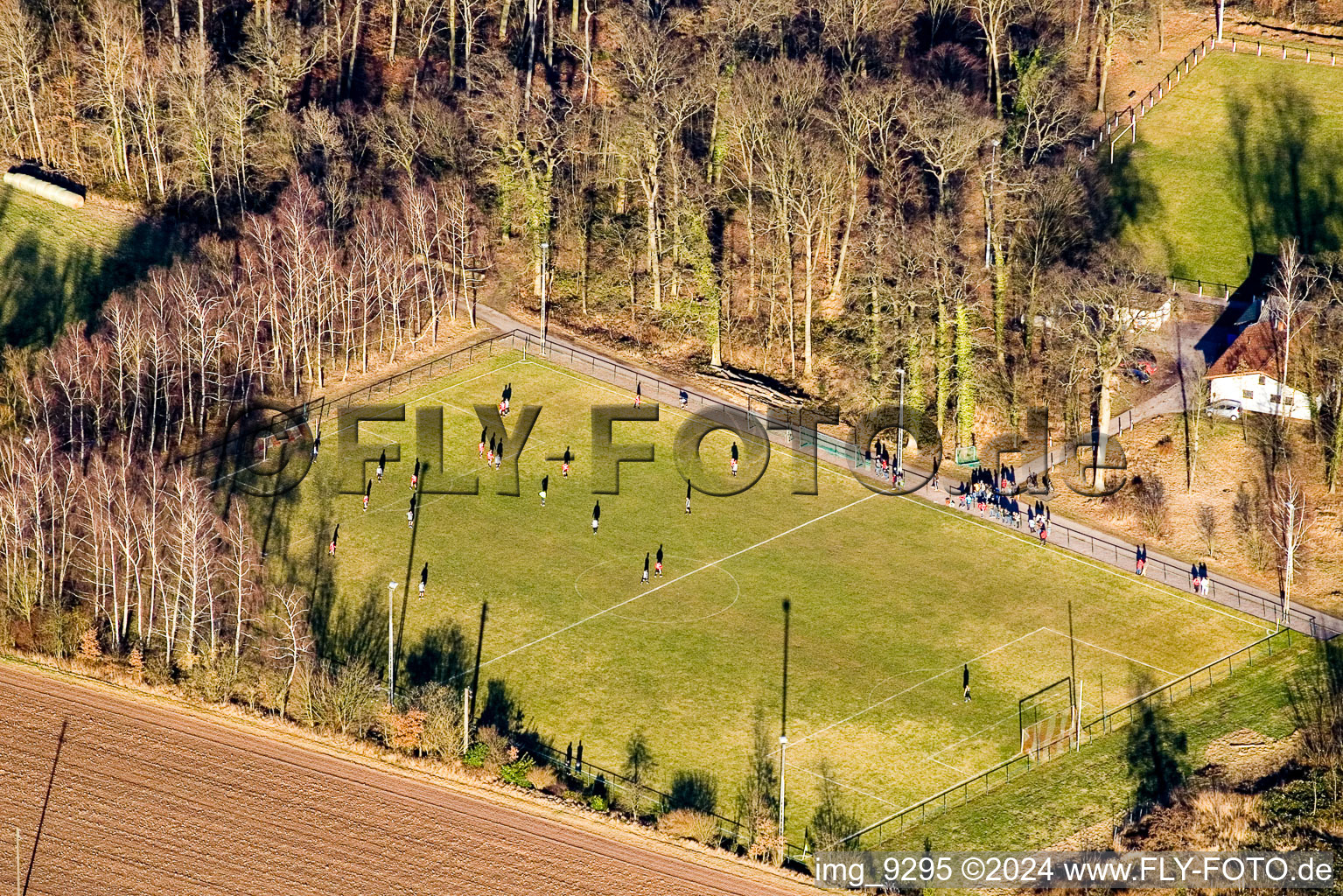 Sports fields in Steinweiler in the state Rhineland-Palatinate, Germany from the plane