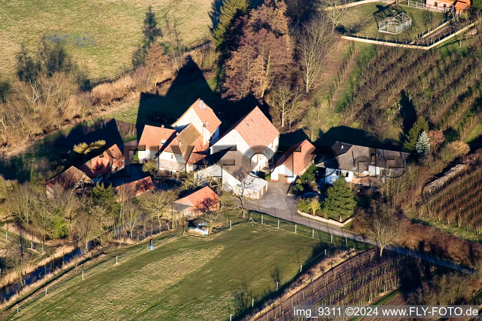 Winden Mill in Winden in the state Rhineland-Palatinate, Germany viewn from the air