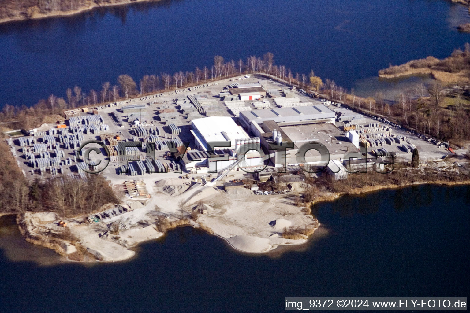 Aerial view of Concrete plant in the district Eggenstein in Eggenstein-Leopoldshafen in the state Baden-Wuerttemberg, Germany