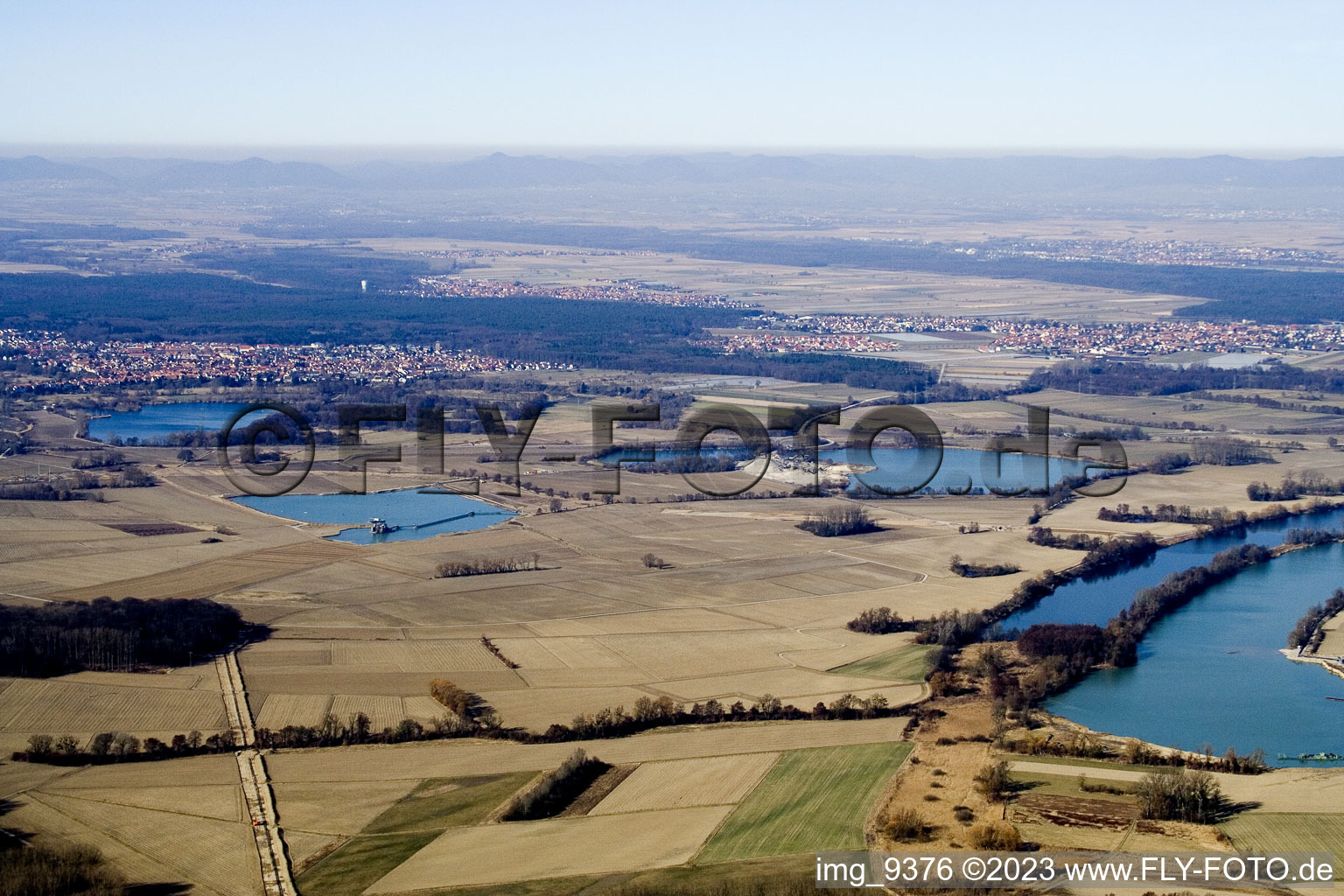 Quarry lakes between Neupotz and Jockgrim in Jockgrim in the state Rhineland-Palatinate, Germany