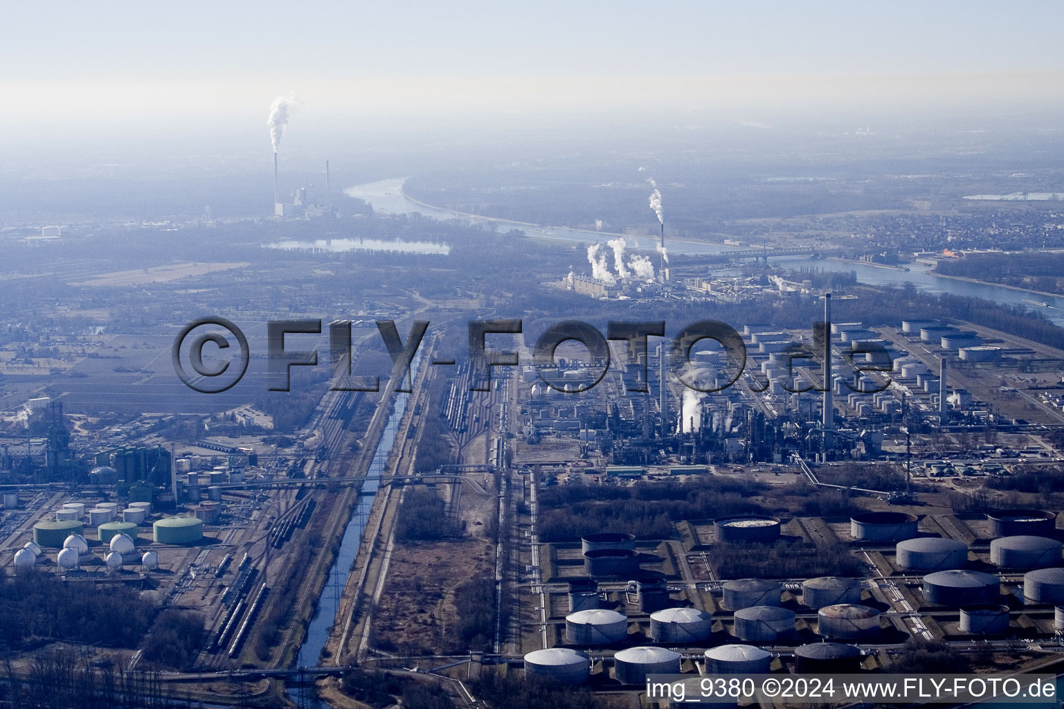 Aerial view of Refineries N of Knielingen in the district Knielingen in Karlsruhe in the state Baden-Wuerttemberg, Germany