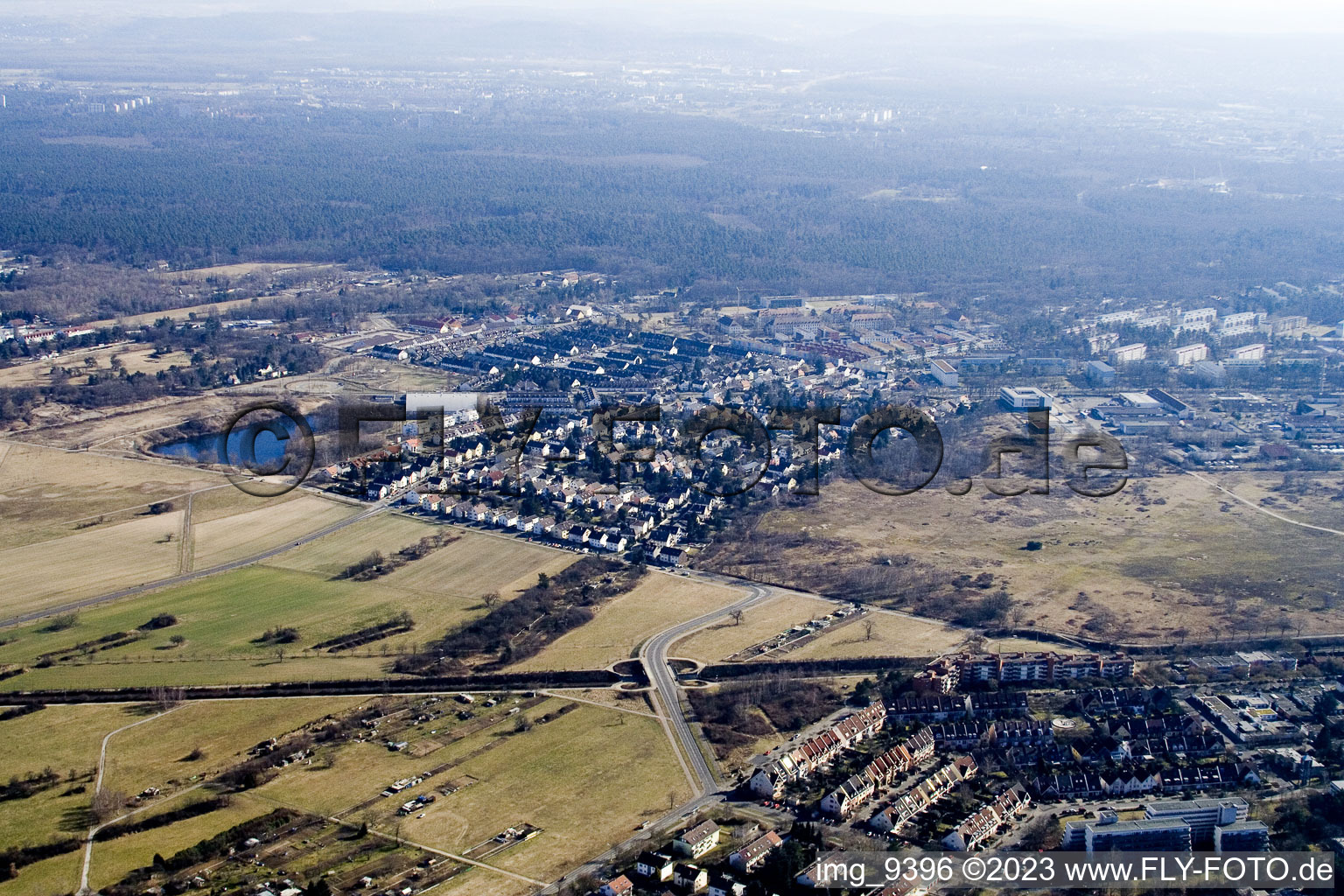 District Knielingen in Karlsruhe in the state Baden-Wuerttemberg, Germany from the drone perspective