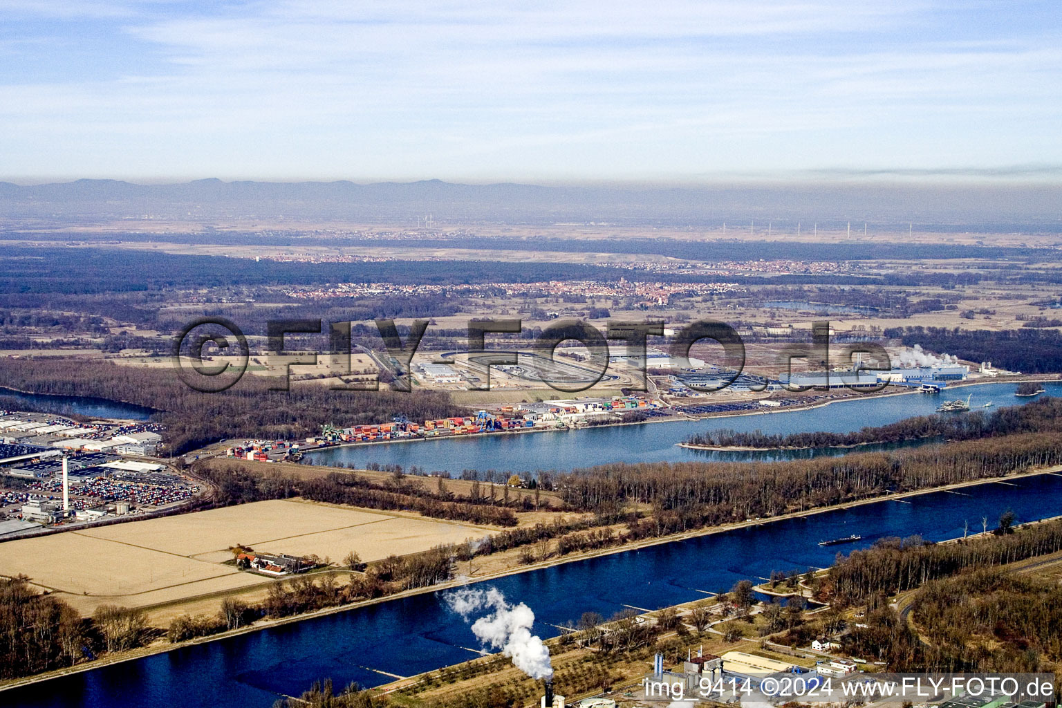 Oblique view of Daimler from the East in the district Maximiliansau in Wörth am Rhein in the state Rhineland-Palatinate, Germany