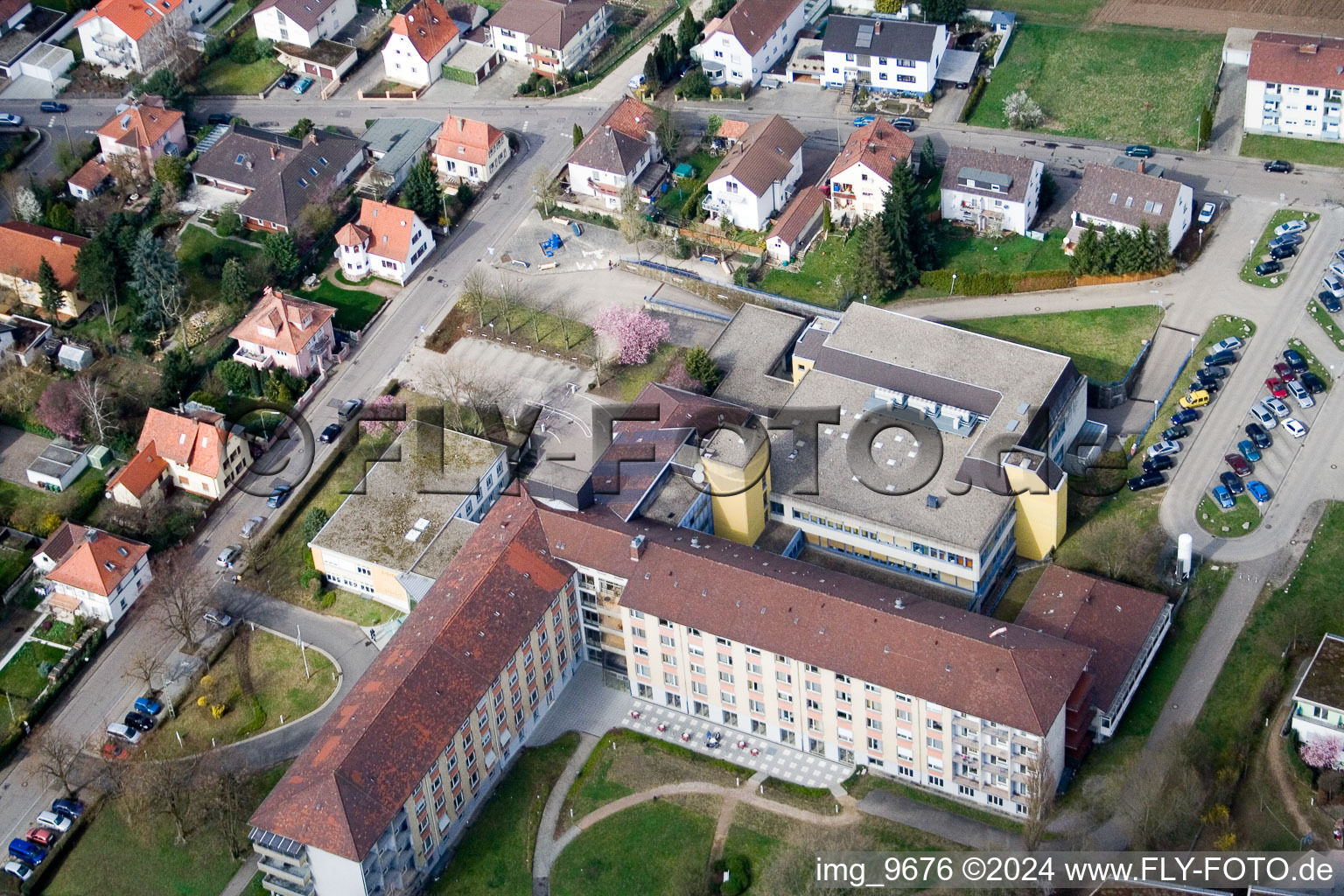 Aerial view of Asklepios Hospital in Kandel in the state Rhineland-Palatinate, Germany