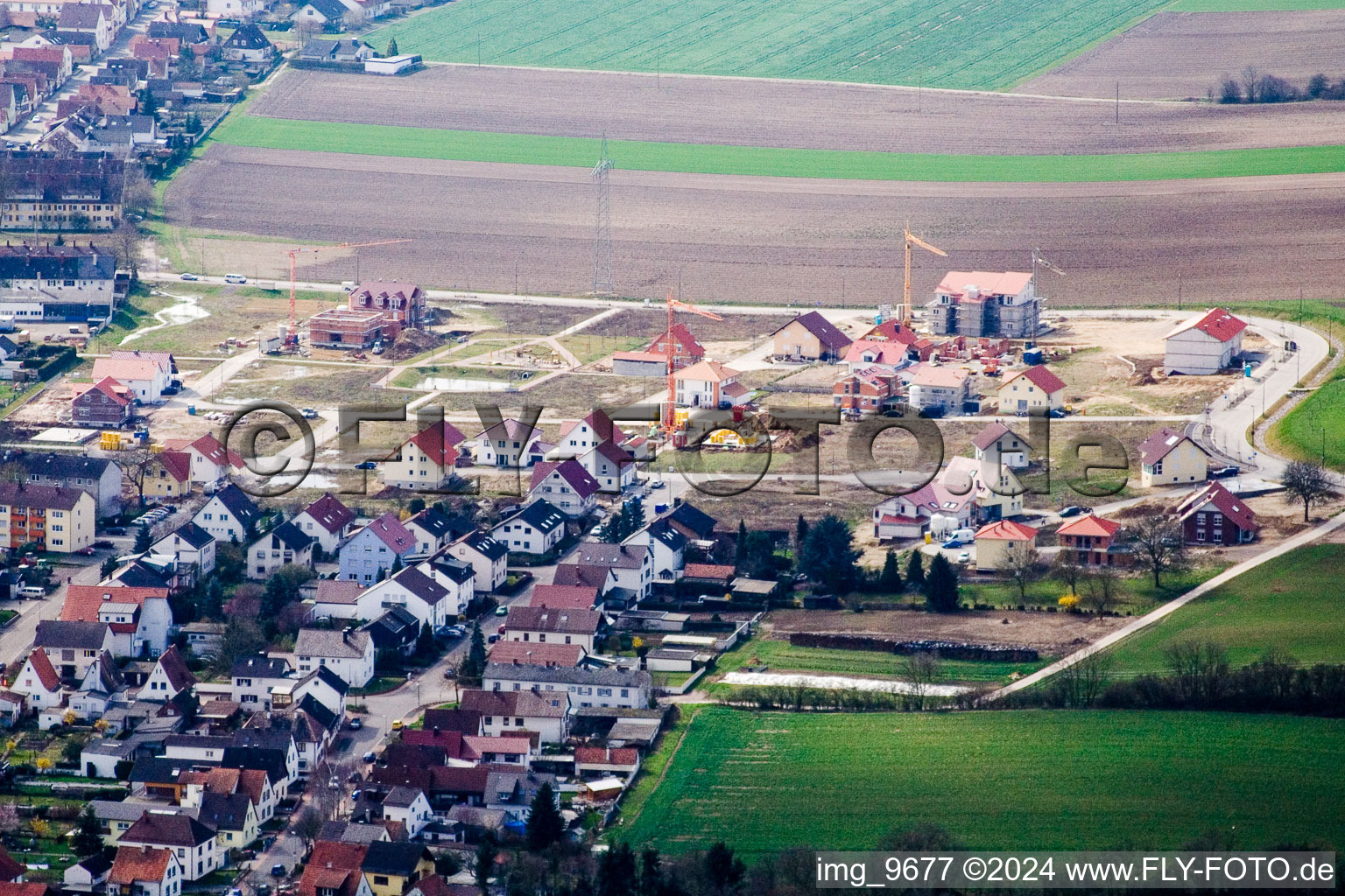 New development area on the Höhenweg from the east in Kandel in the state Rhineland-Palatinate, Germany