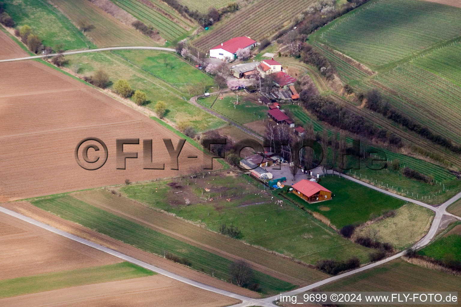 Aerial view of Wagner Ranch in the district Herxheim in Herxheim bei Landau in the state Rhineland-Palatinate, Germany