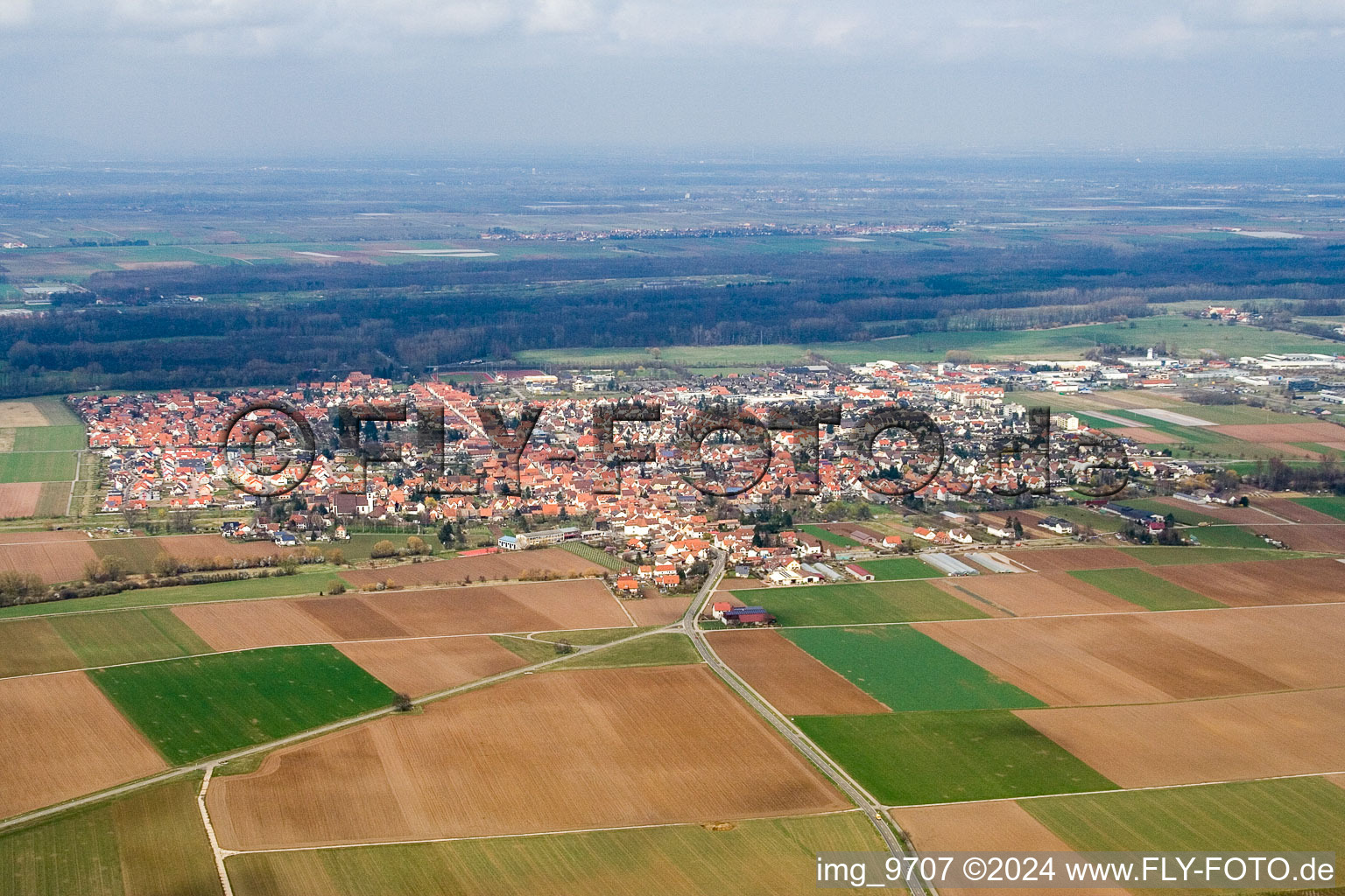 Aerial photograpy of From the southwest in Offenbach an der Queich in the state Rhineland-Palatinate, Germany