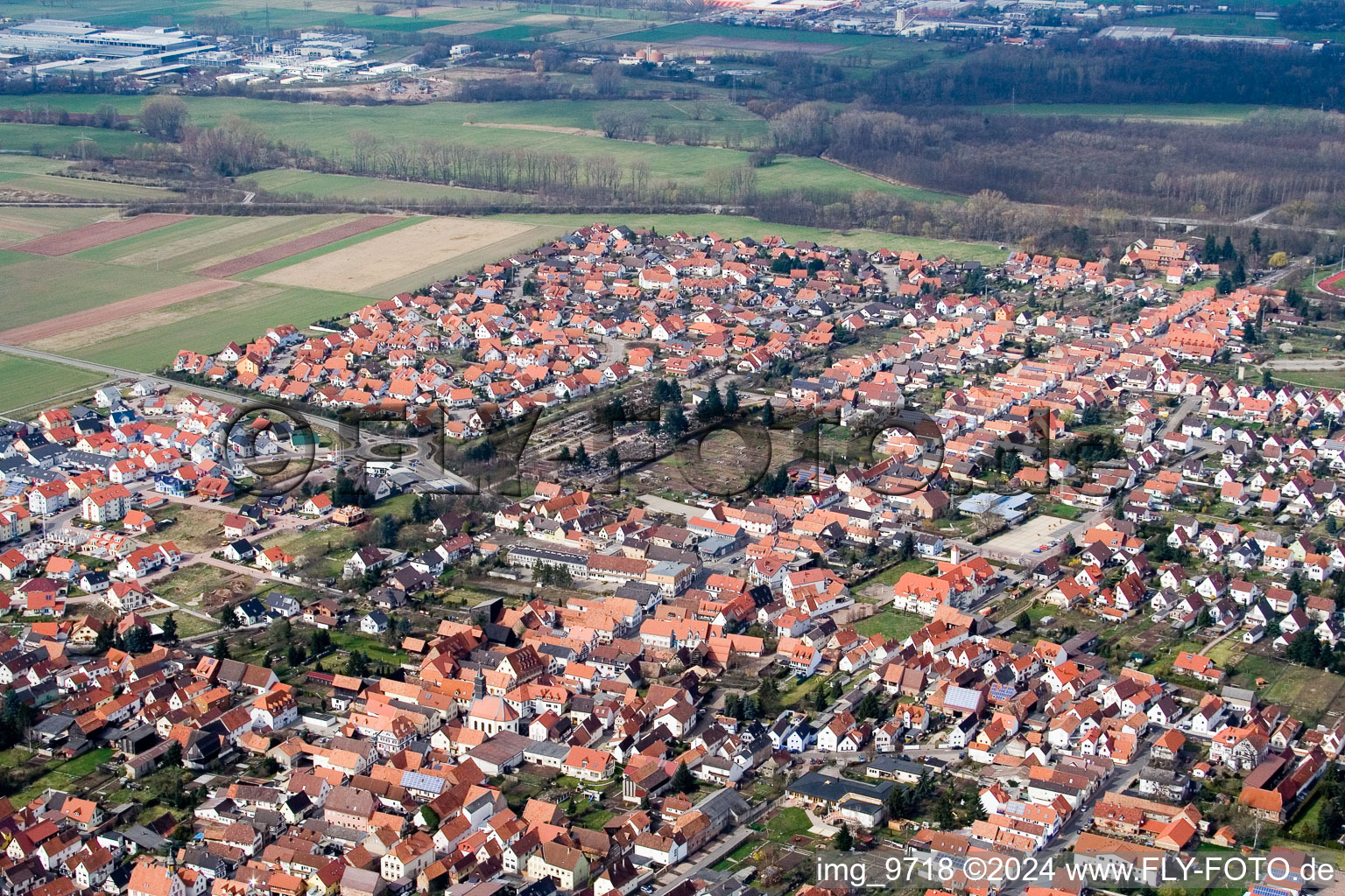 Bird's eye view of Offenbach an der Queich in the state Rhineland-Palatinate, Germany