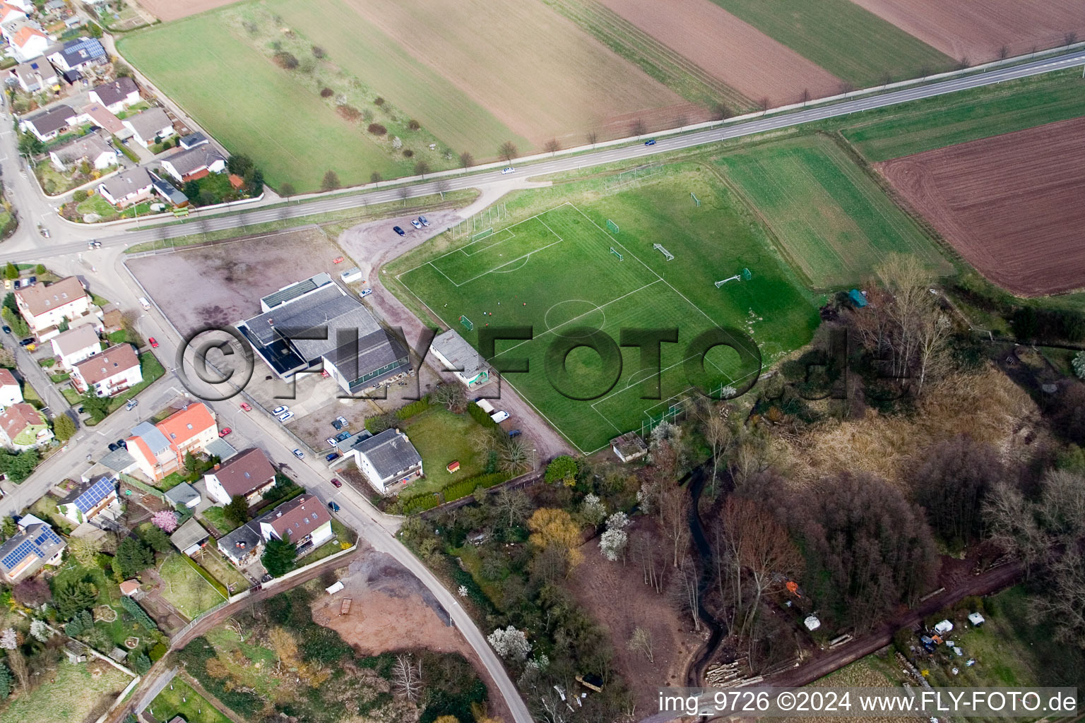 Aerial view of District Offenbach in Offenbach an der Queich in the state Rhineland-Palatinate, Germany