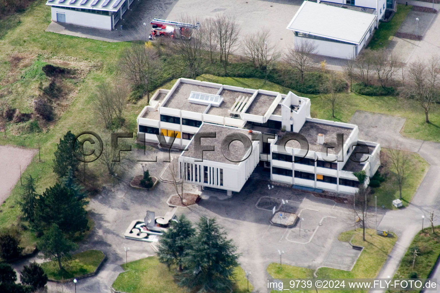 Oblique view of Association of Town Hall in Offenbach an der Queich in the state Rhineland-Palatinate, Germany