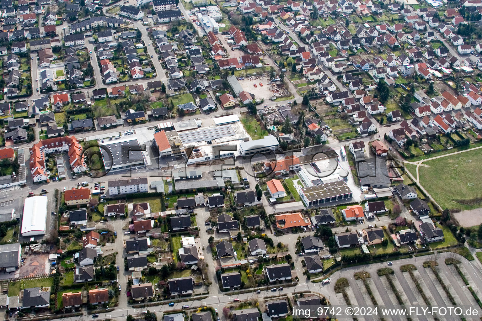 Offenbach an der Queich in the state Rhineland-Palatinate, Germany from the plane