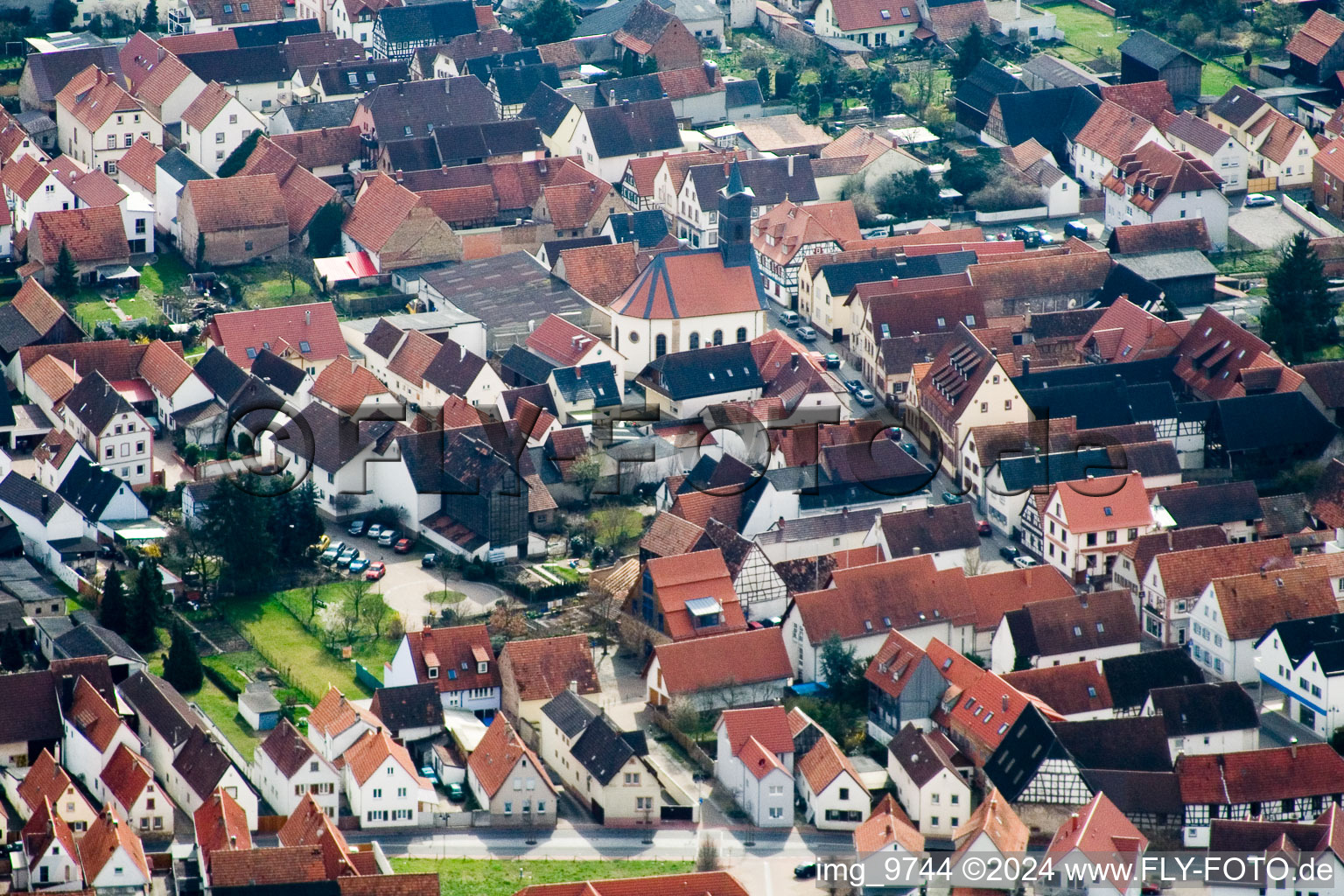 Offenbach an der Queich in the state Rhineland-Palatinate, Germany viewn from the air