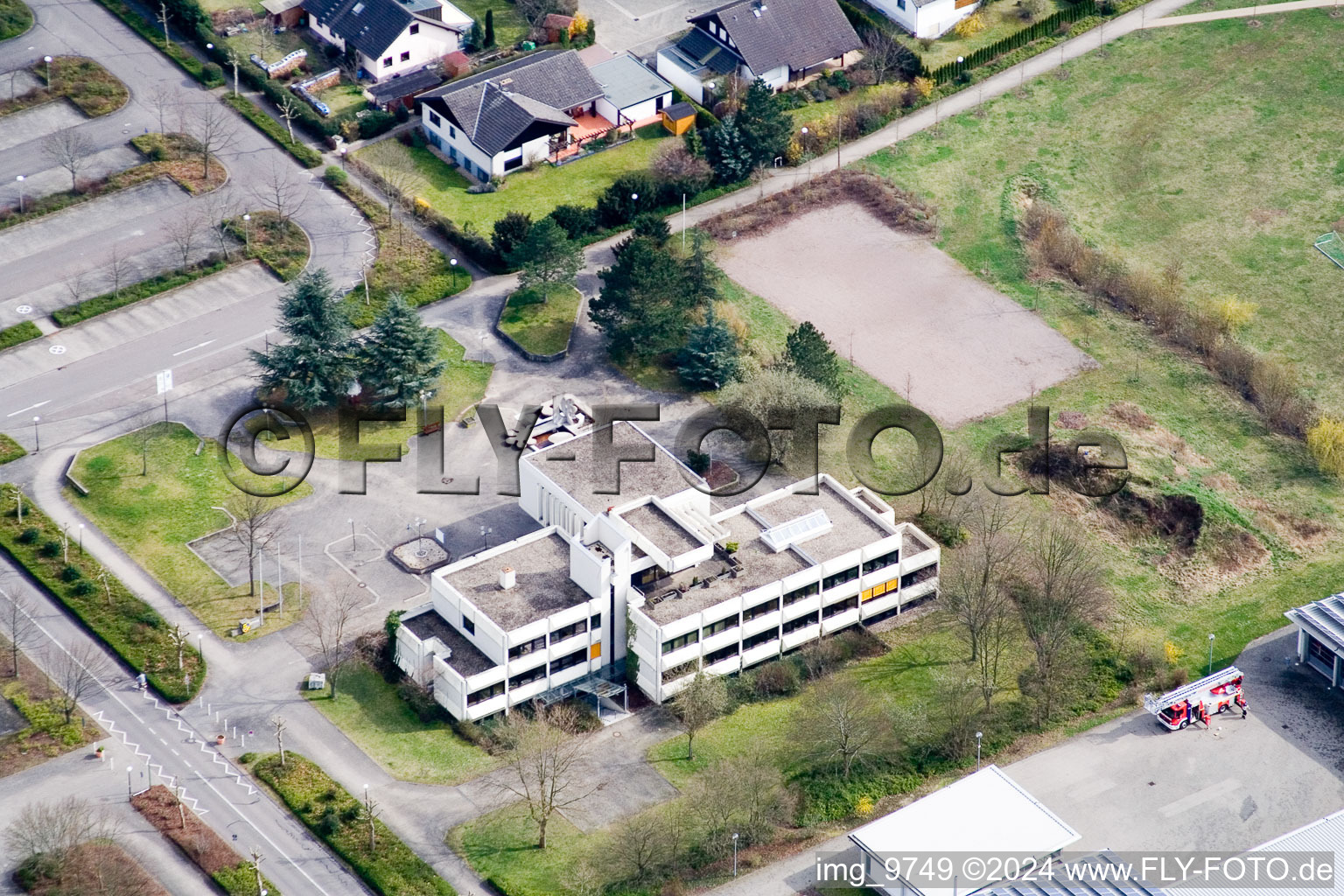 Association of Town Hall in Offenbach an der Queich in the state Rhineland-Palatinate, Germany out of the air