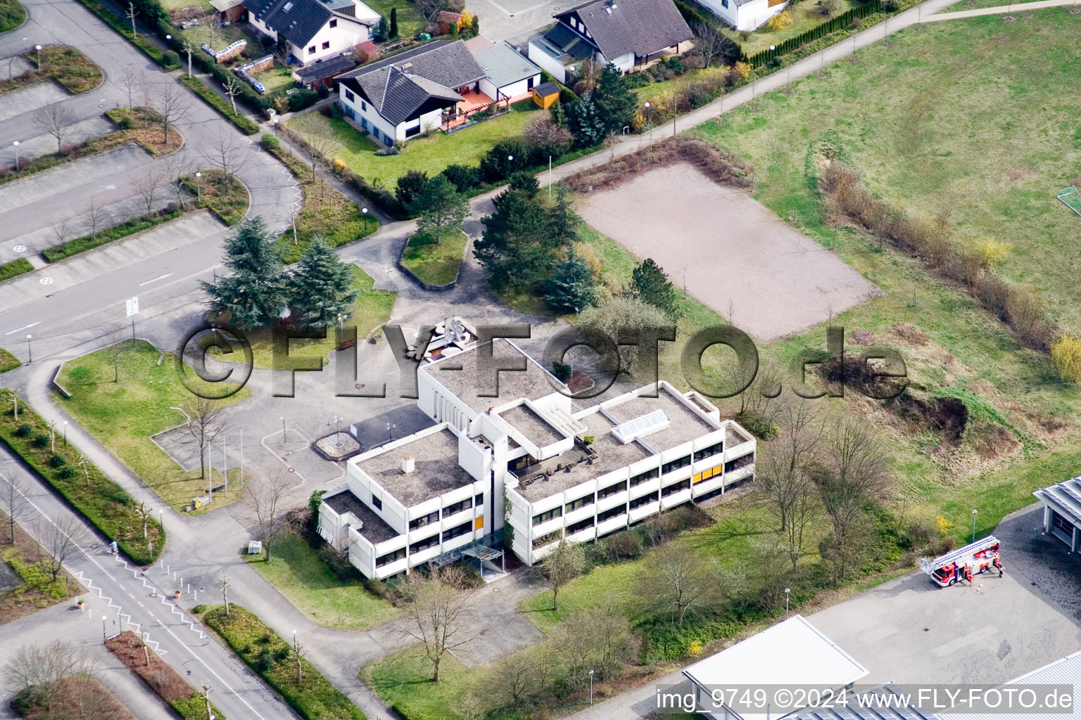 Municipality Town Hall in the district Offenbach in Offenbach an der Queich in the state Rhineland-Palatinate, Germany out of the air