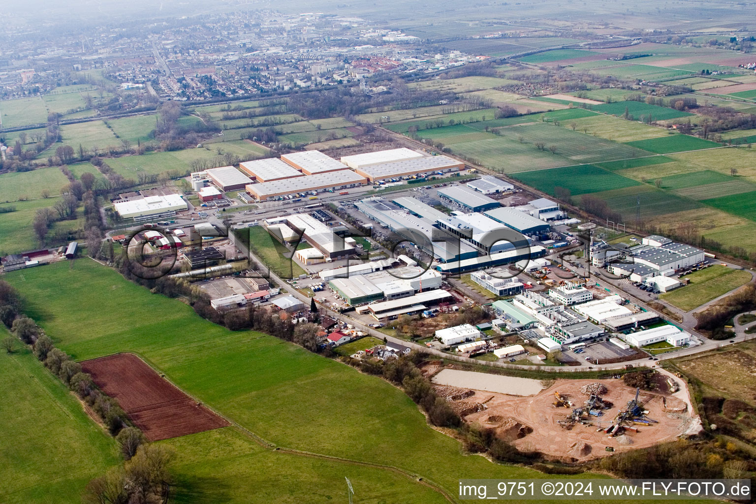 Landau East Industrial Area in Landau in der Pfalz in the state Rhineland-Palatinate, Germany seen from above