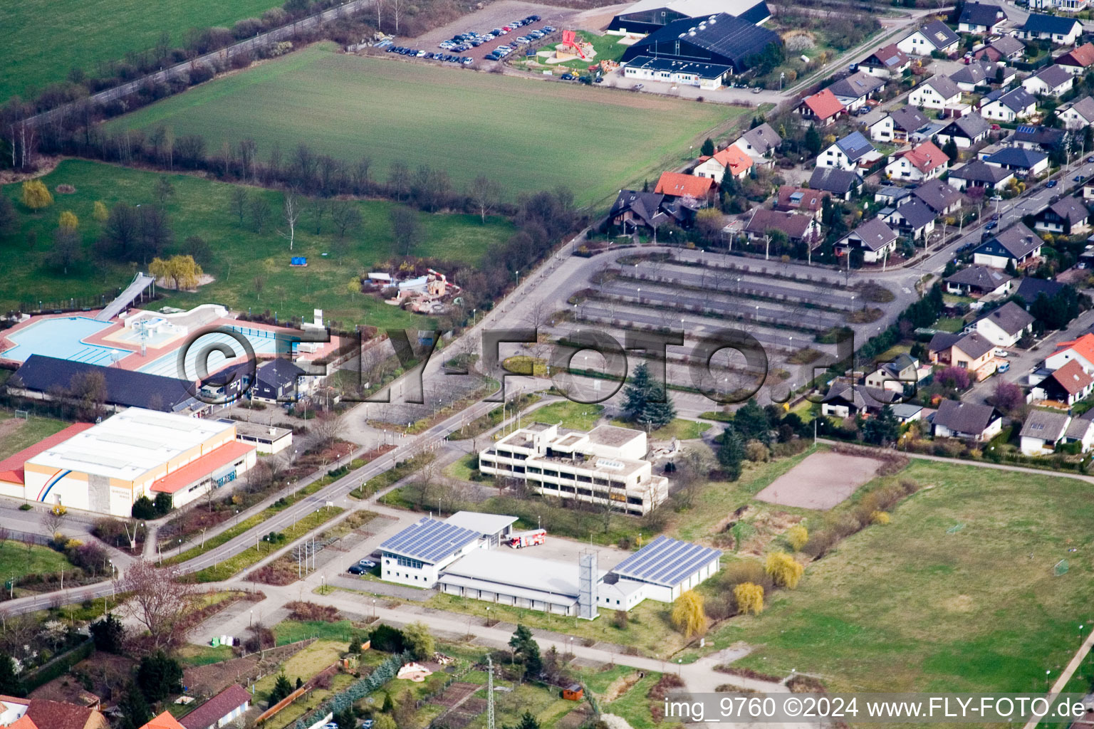 Offenbach an der Queich in the state Rhineland-Palatinate, Germany from a drone