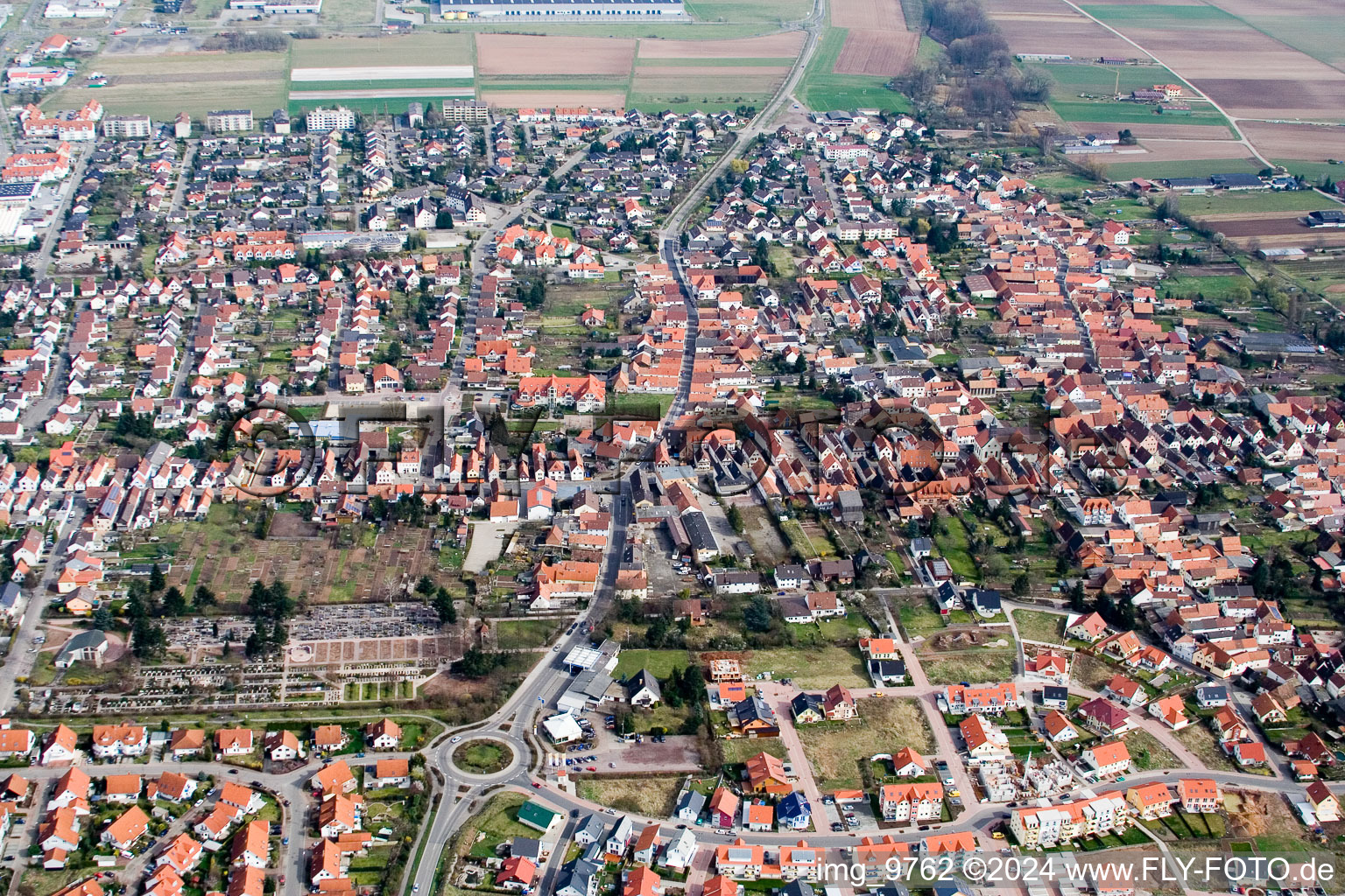 District Offenbach in Offenbach an der Queich in the state Rhineland-Palatinate, Germany from above