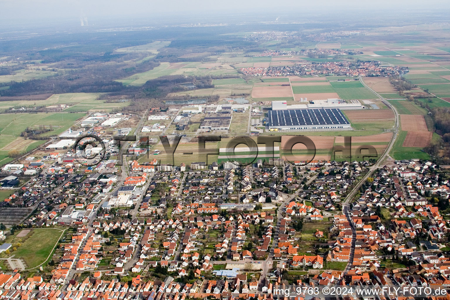 Aerial view of Offenbach an der Queich in the state Rhineland-Palatinate, Germany