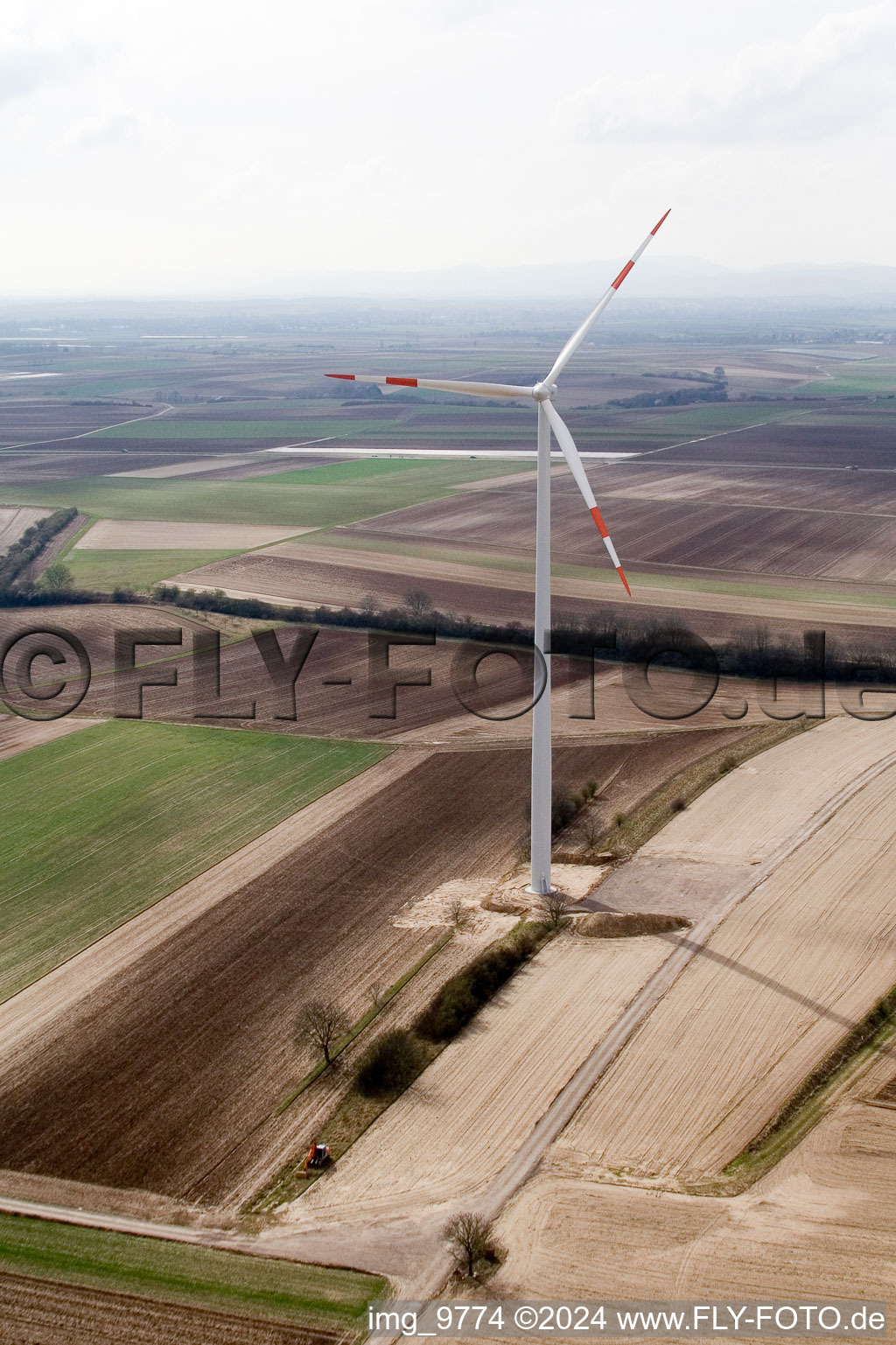Wind turbines in Offenbach an der Queich in the state Rhineland-Palatinate, Germany out of the air