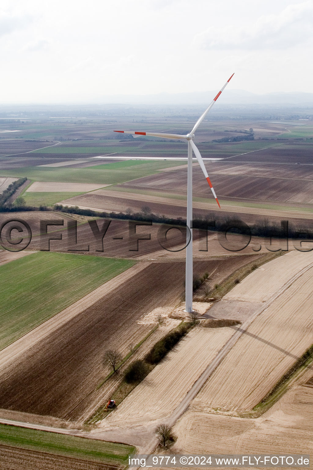 Drone recording of Wind turbines in the district Offenbach in Offenbach an der Queich in the state Rhineland-Palatinate, Germany