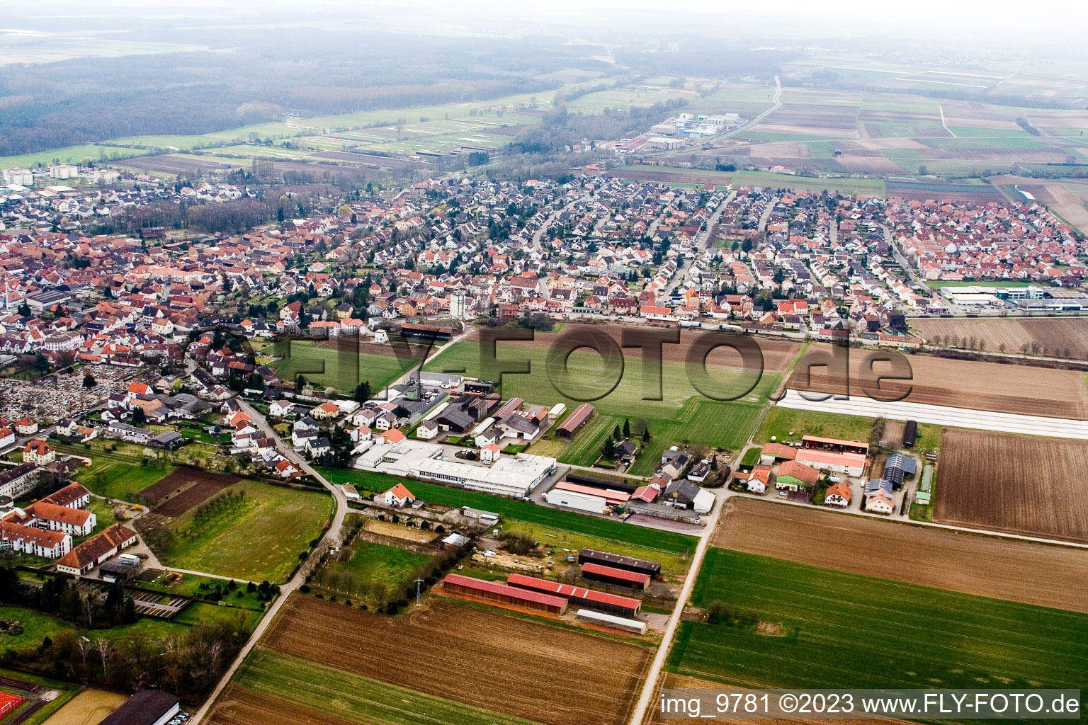 District Herxheim in Herxheim bei Landau in the state Rhineland-Palatinate, Germany from above