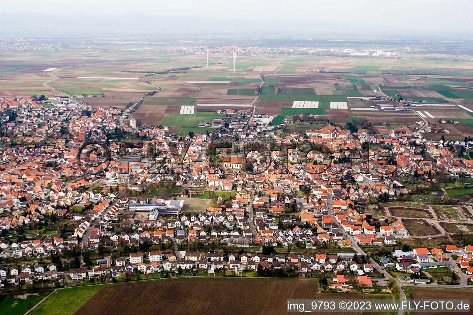 Aerial view of From the south in the district Herxheim in Herxheim bei Landau in the state Rhineland-Palatinate, Germany