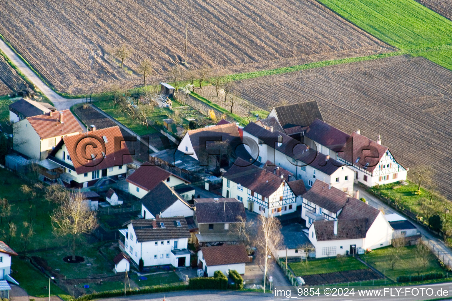 Welschhof in Minfeld in the state Rhineland-Palatinate, Germany from the plane