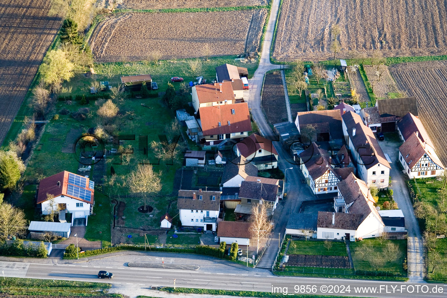 Welschhof in Minfeld in the state Rhineland-Palatinate, Germany viewn from the air