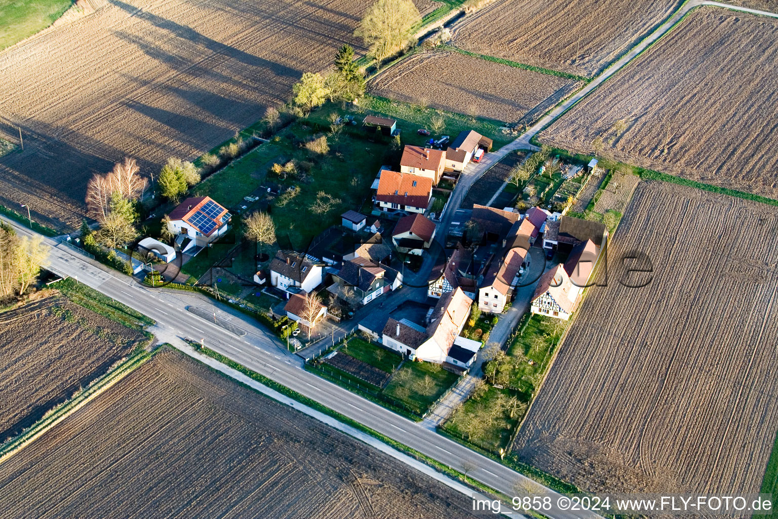 Drone image of Welschhof in Minfeld in the state Rhineland-Palatinate, Germany