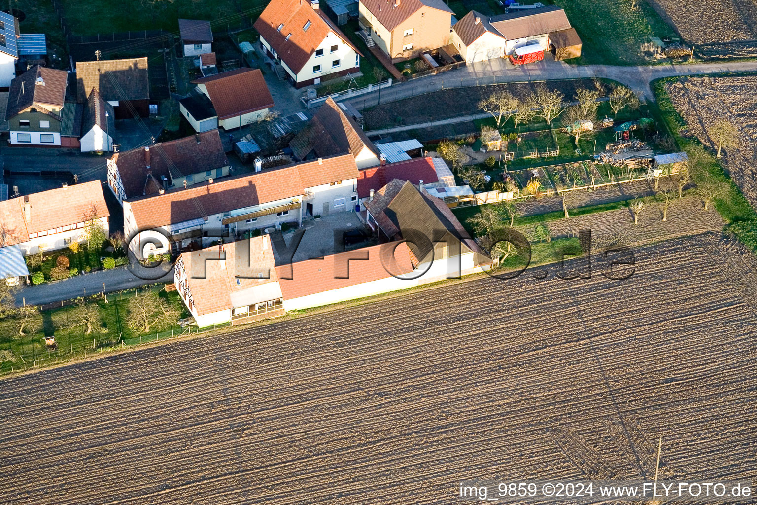 Welschhof in Minfeld in the state Rhineland-Palatinate, Germany from the drone perspective