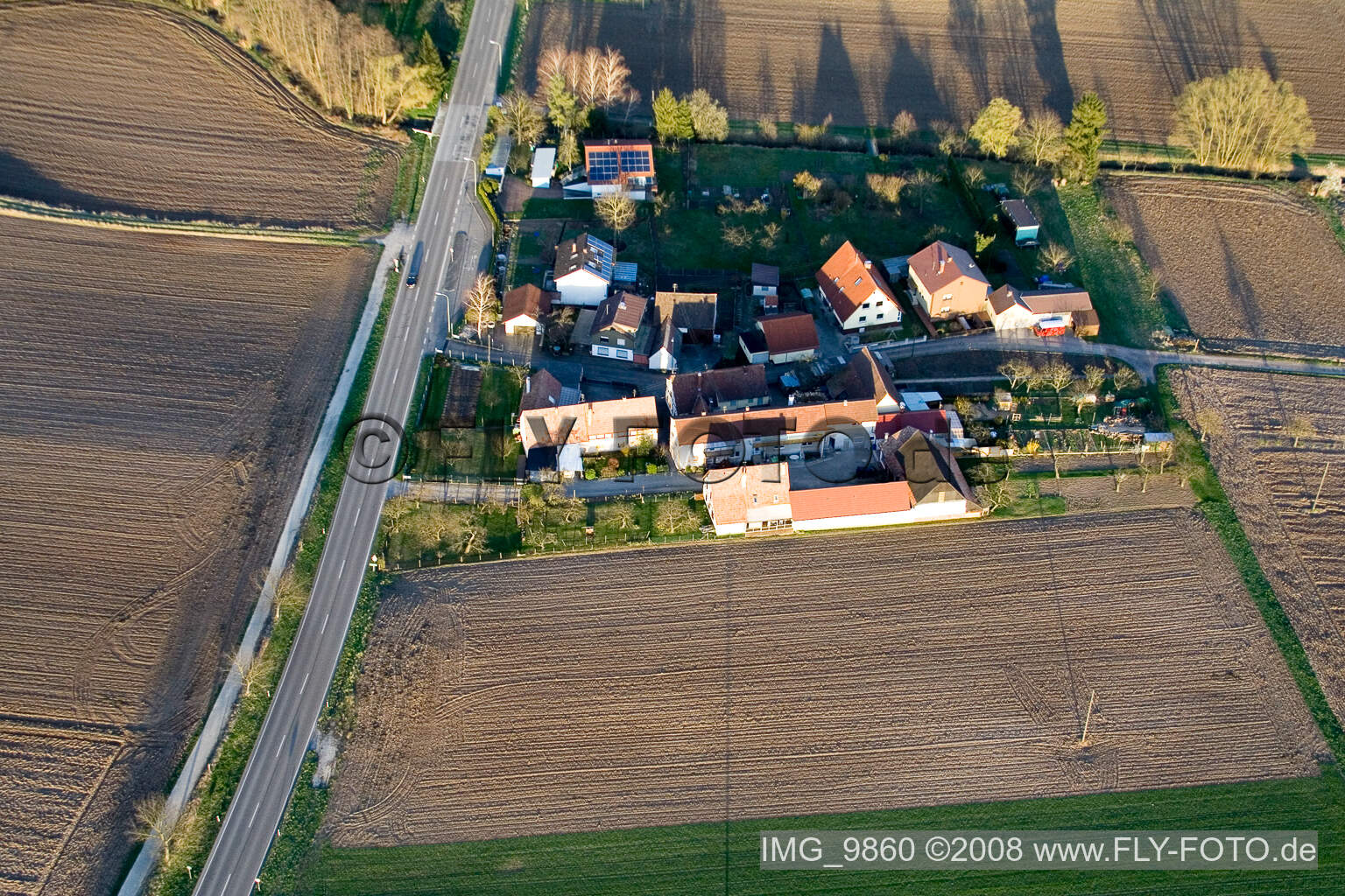 Welschhof in Minfeld in the state Rhineland-Palatinate, Germany from a drone
