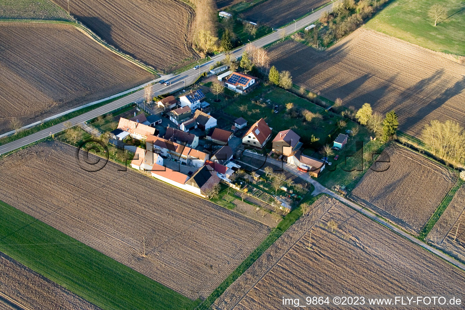 Aerial photograpy of Welschhof in Minfeld in the state Rhineland-Palatinate, Germany