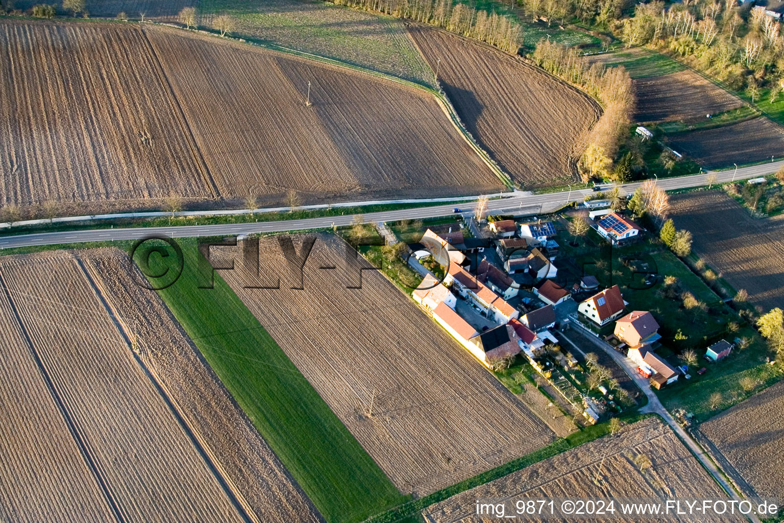 Welschhof in Minfeld in the state Rhineland-Palatinate, Germany from the plane