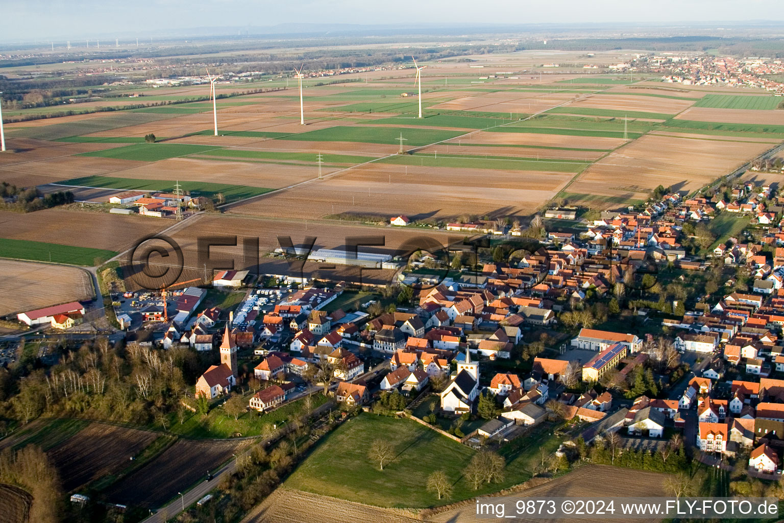 Minfeld in the state Rhineland-Palatinate, Germany seen from above