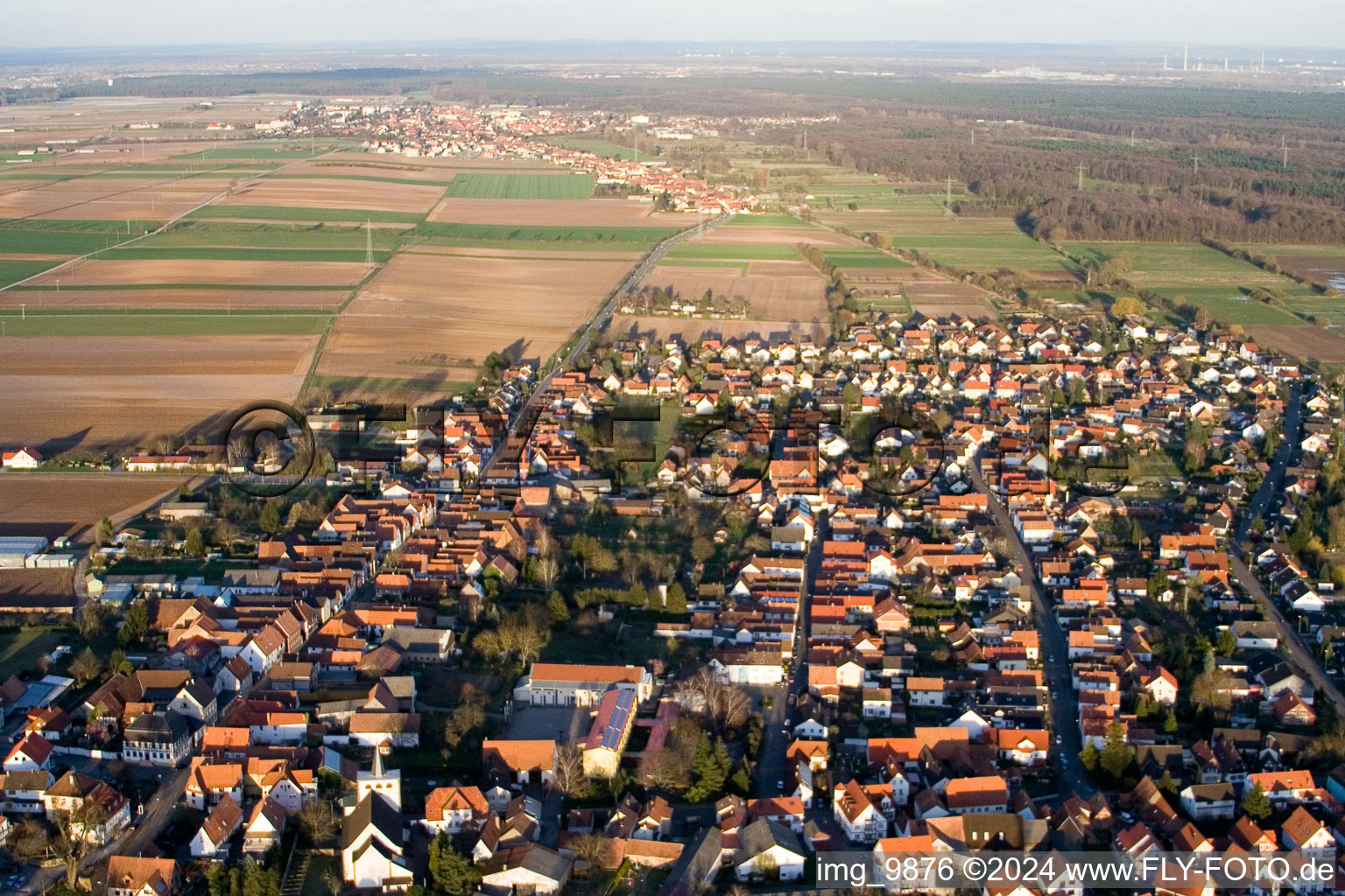 Minfeld in the state Rhineland-Palatinate, Germany from the plane