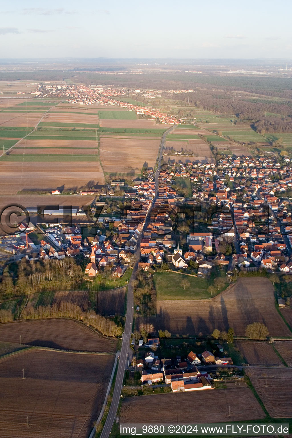 Bird's eye view of Minfeld in the state Rhineland-Palatinate, Germany