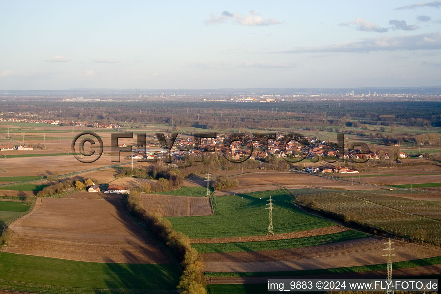 Minfeld in the state Rhineland-Palatinate, Germany viewn from the air