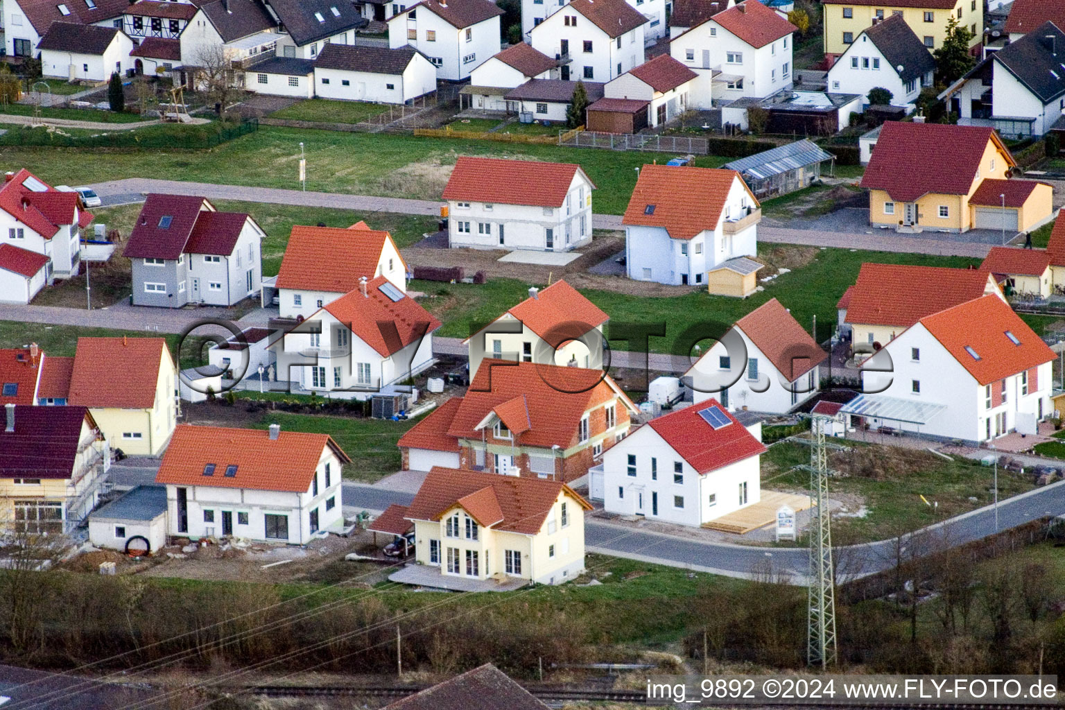 New development area NO in the district Schaidt in Wörth am Rhein in the state Rhineland-Palatinate, Germany seen from above