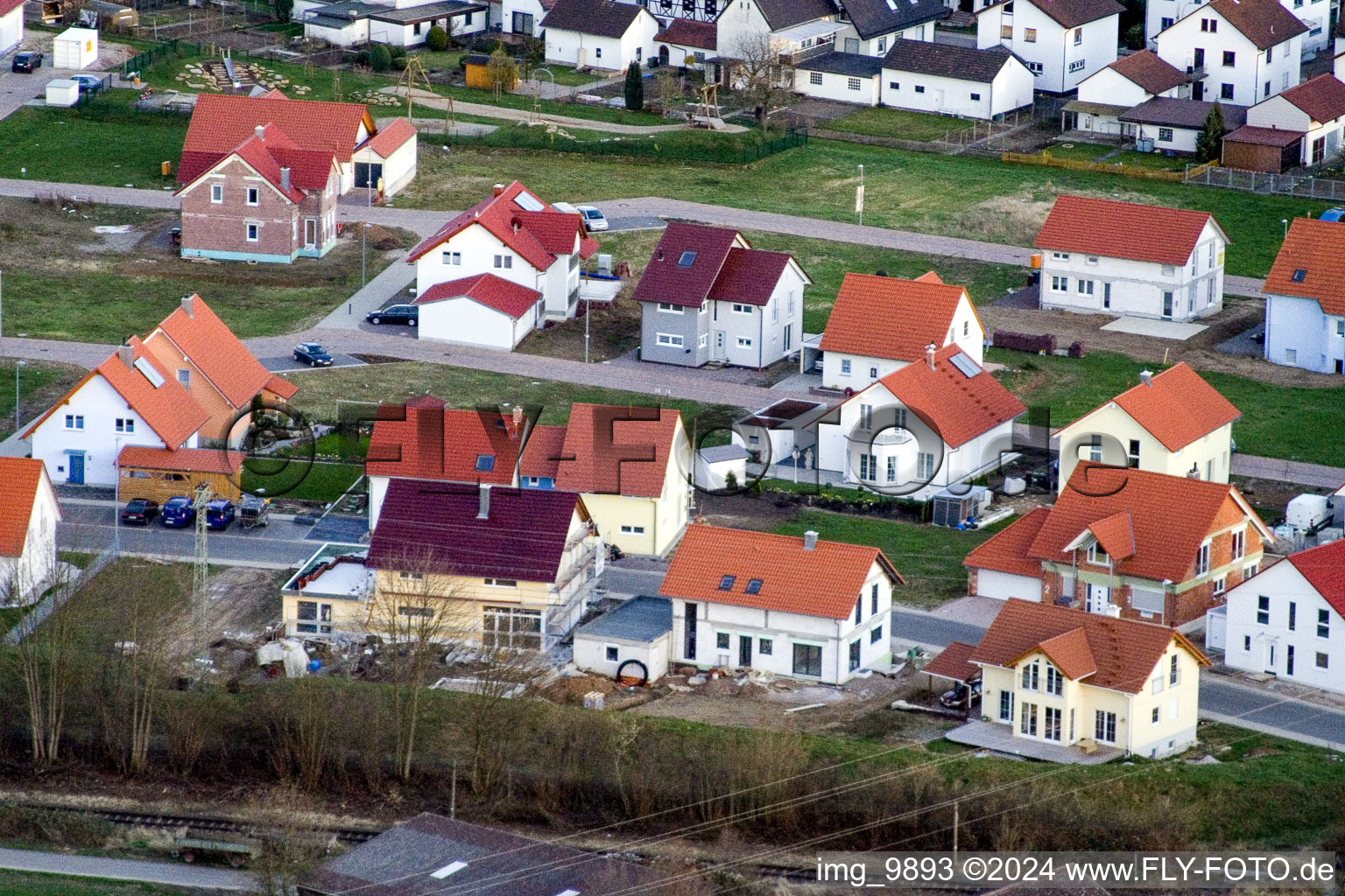 New development area NO in the district Schaidt in Wörth am Rhein in the state Rhineland-Palatinate, Germany from the plane