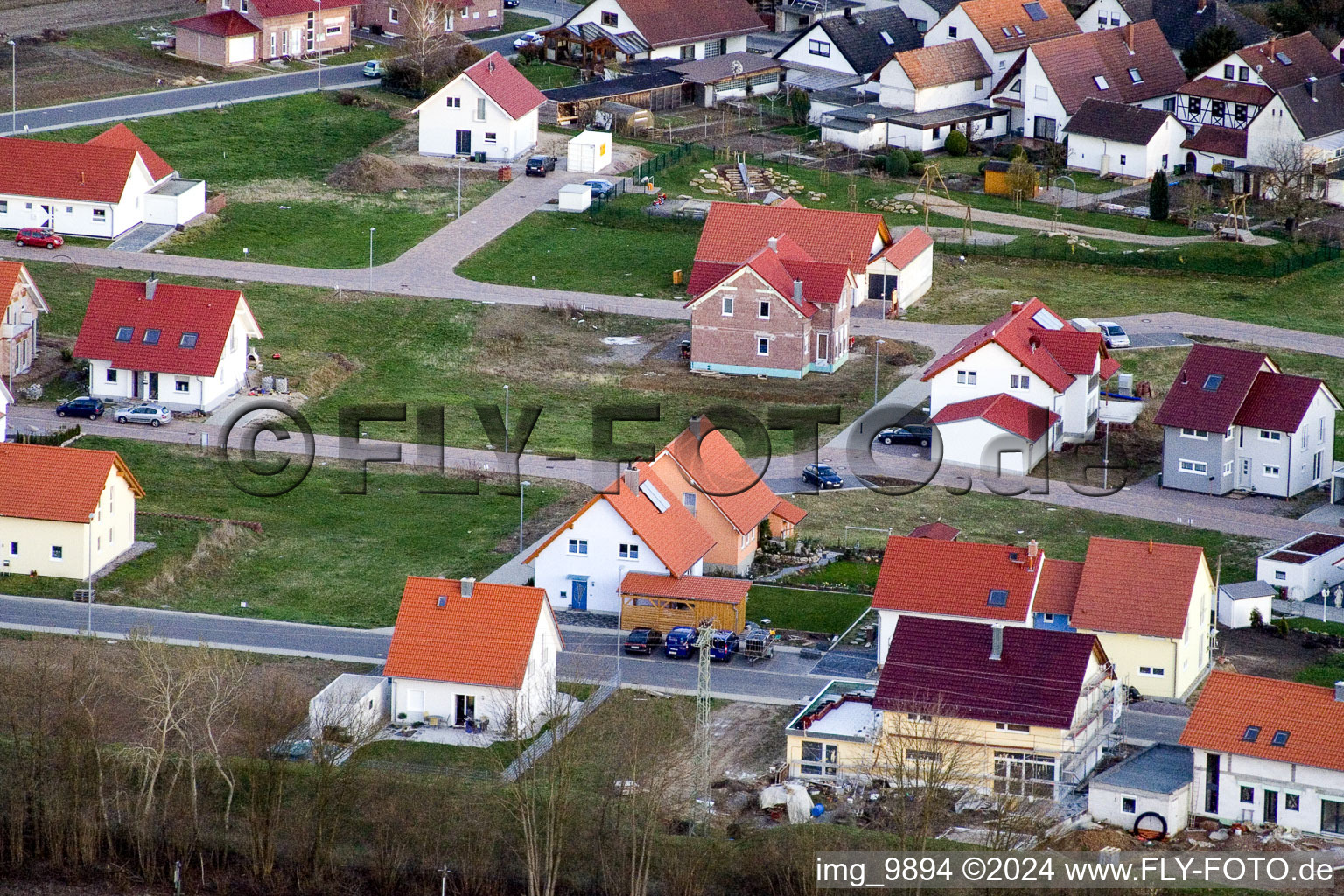 Bird's eye view of New development area NO in the district Schaidt in Wörth am Rhein in the state Rhineland-Palatinate, Germany