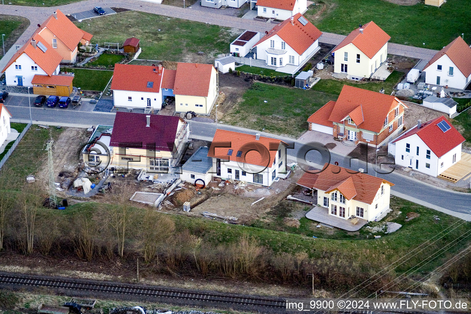 New development area NO in the district Schaidt in Wörth am Rhein in the state Rhineland-Palatinate, Germany seen from a drone