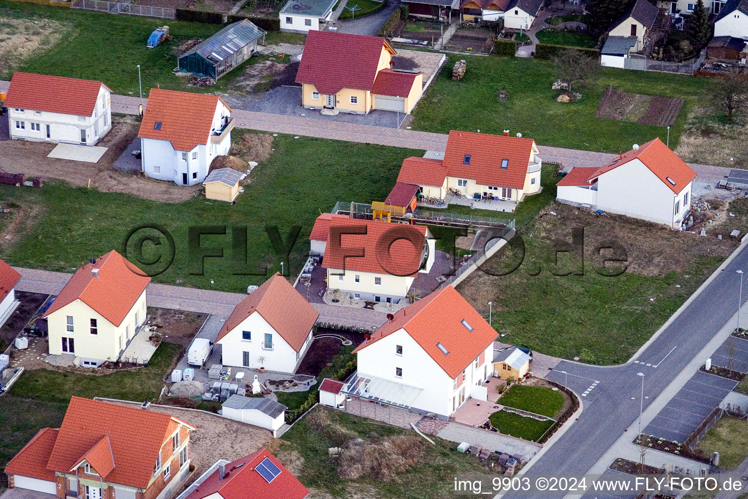 Oblique view of New development area NO in the district Schaidt in Wörth am Rhein in the state Rhineland-Palatinate, Germany